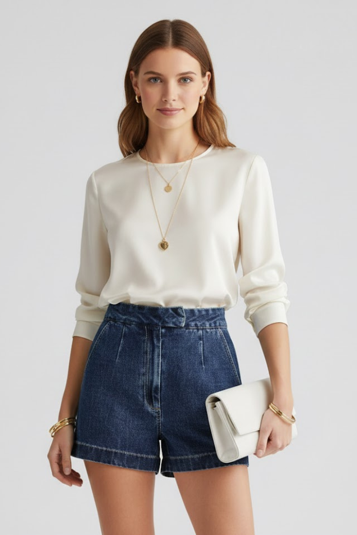 Women's High Waist Shorts Rolled Hem