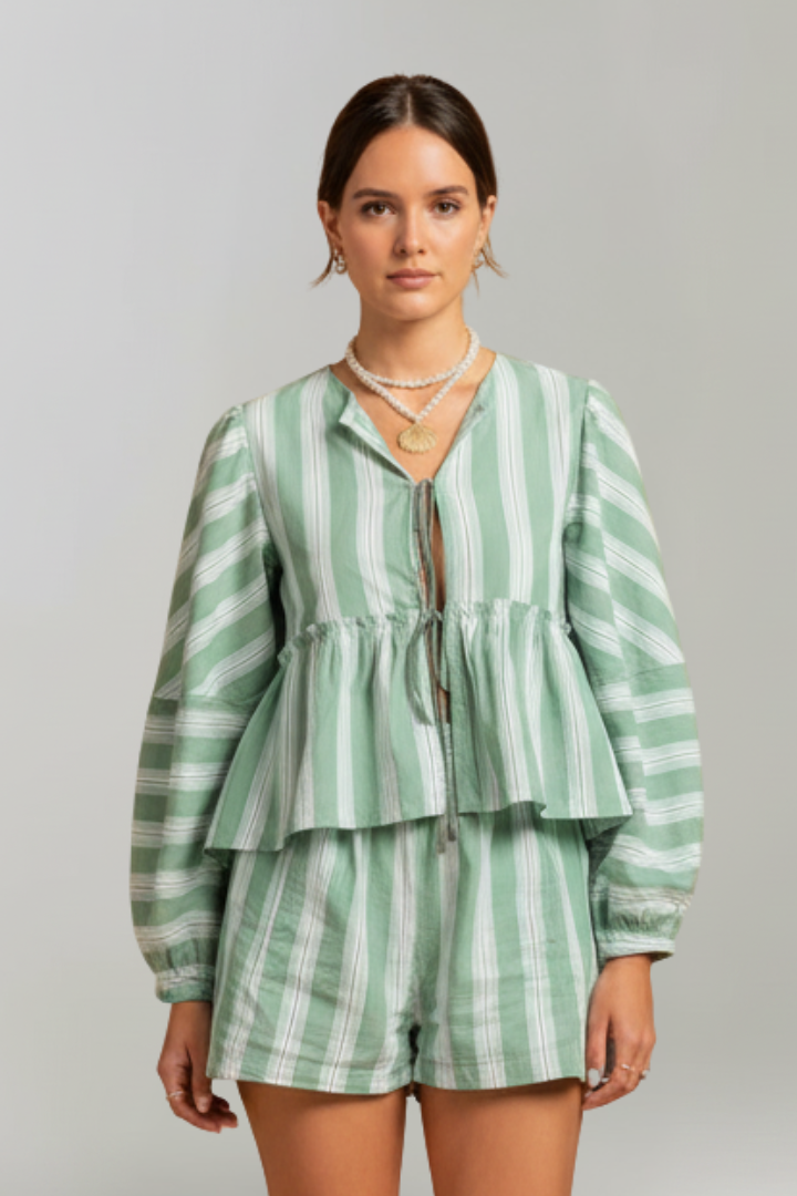 Women's Striped Two Piece Shorts Set