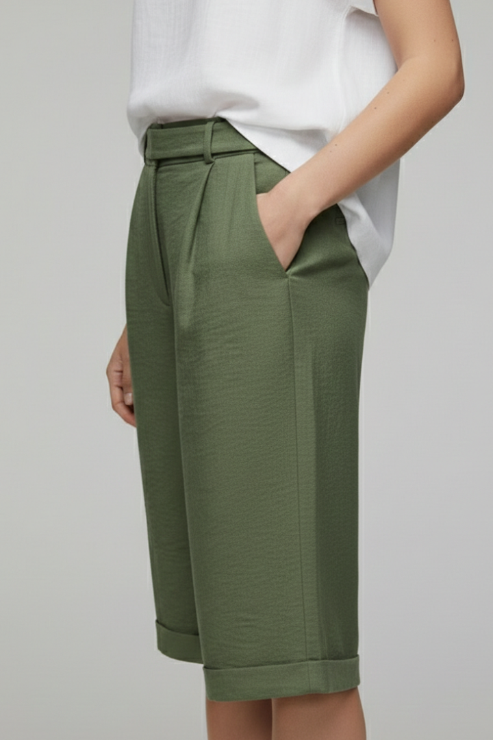 Women's High Waist Tailored Shorts Cuffed
