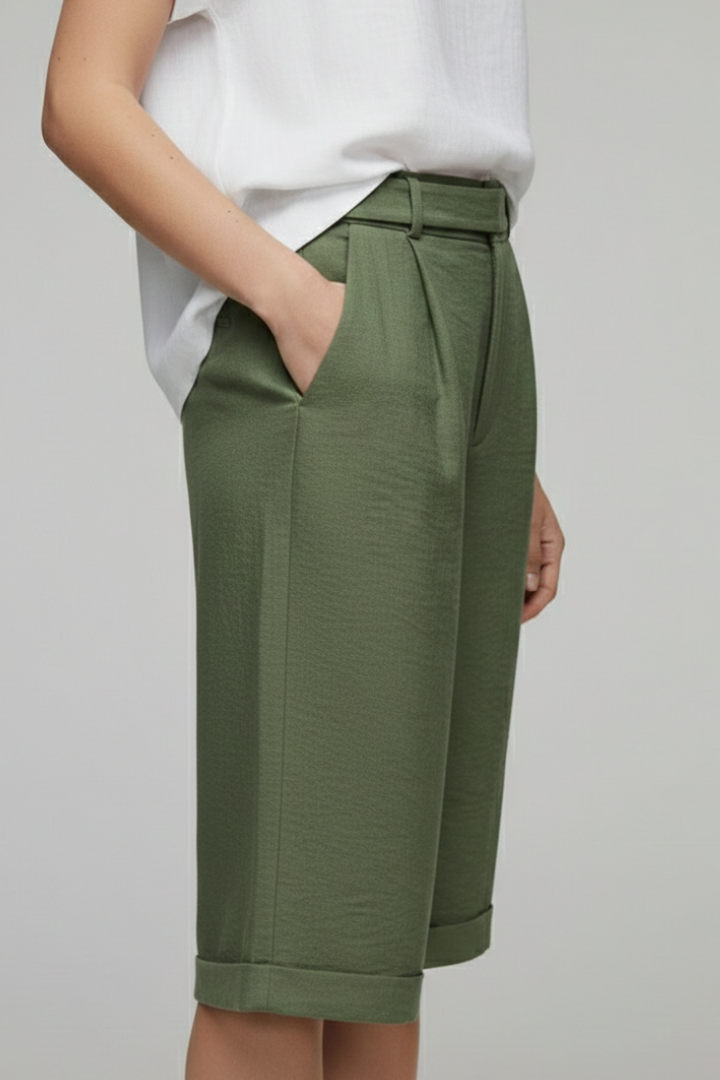 Women's High Waist Tailored Shorts Cuffed