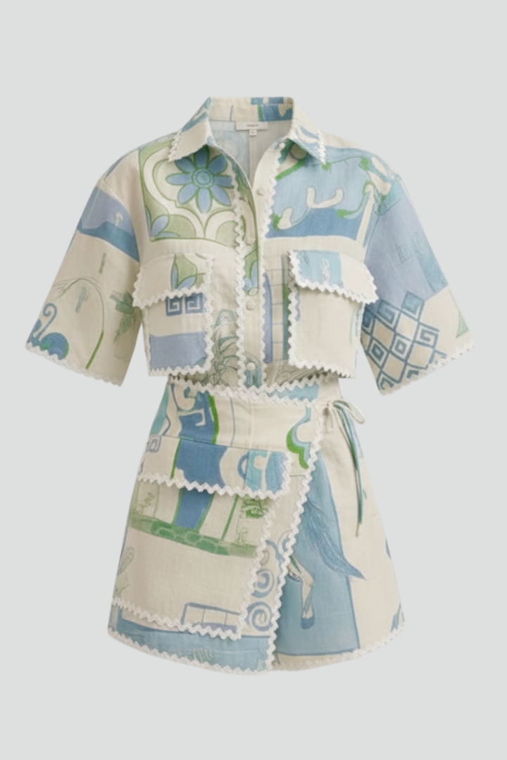 Women's Patchwork Two Piece Shorts Set