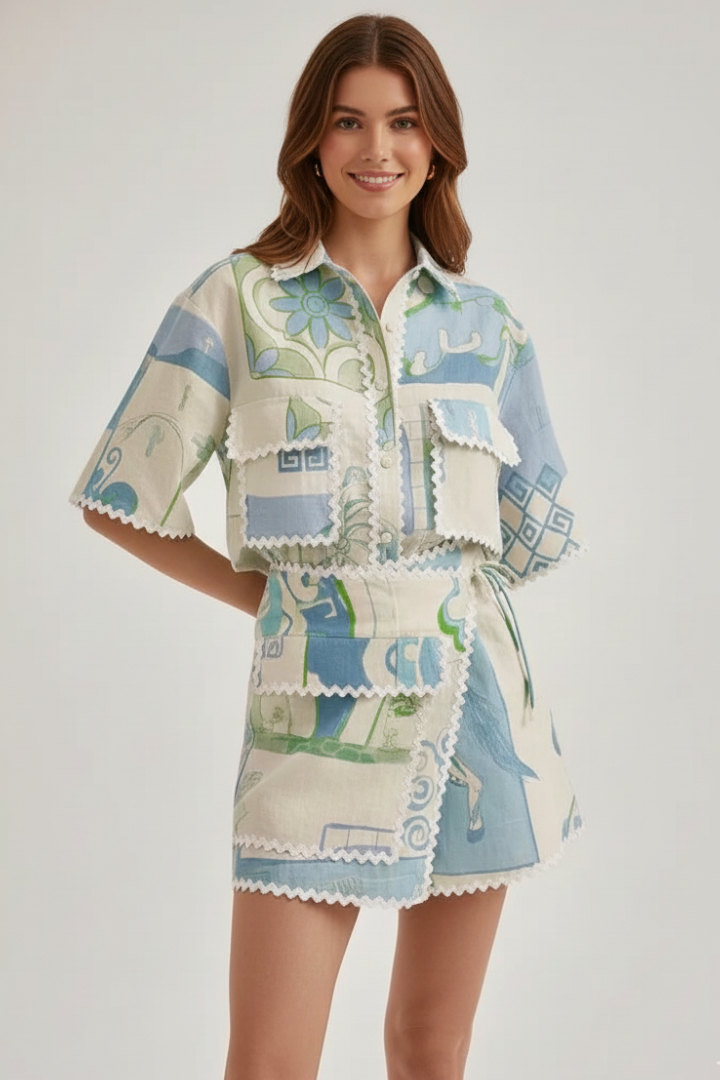 Women's Patchwork Two Piece Shorts Set