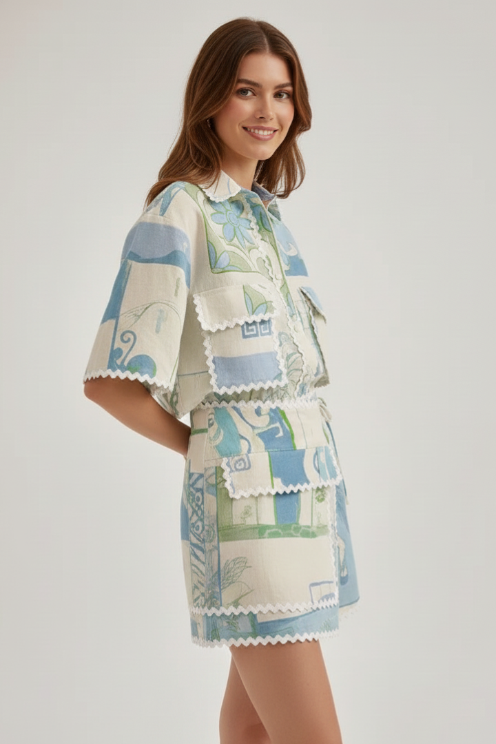 Women's Patchwork Two Piece Shorts Set