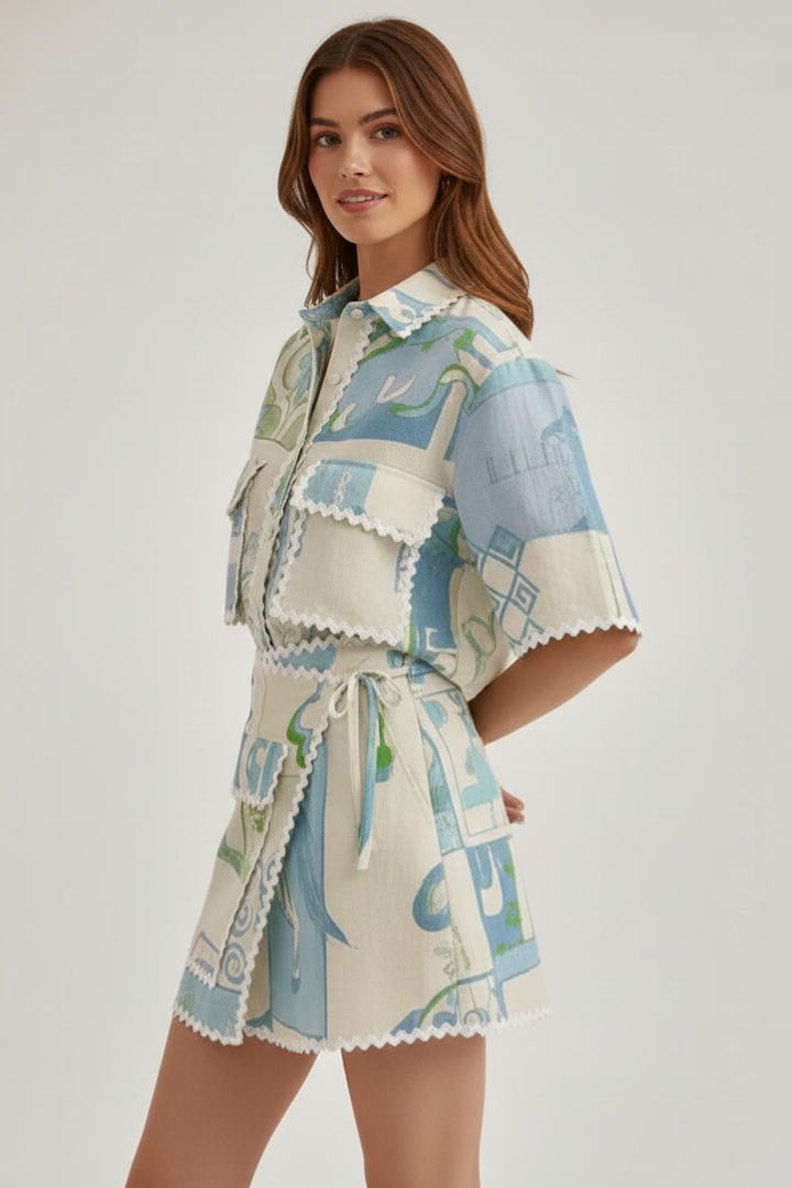 Women's Patchwork Two Piece Shorts Set