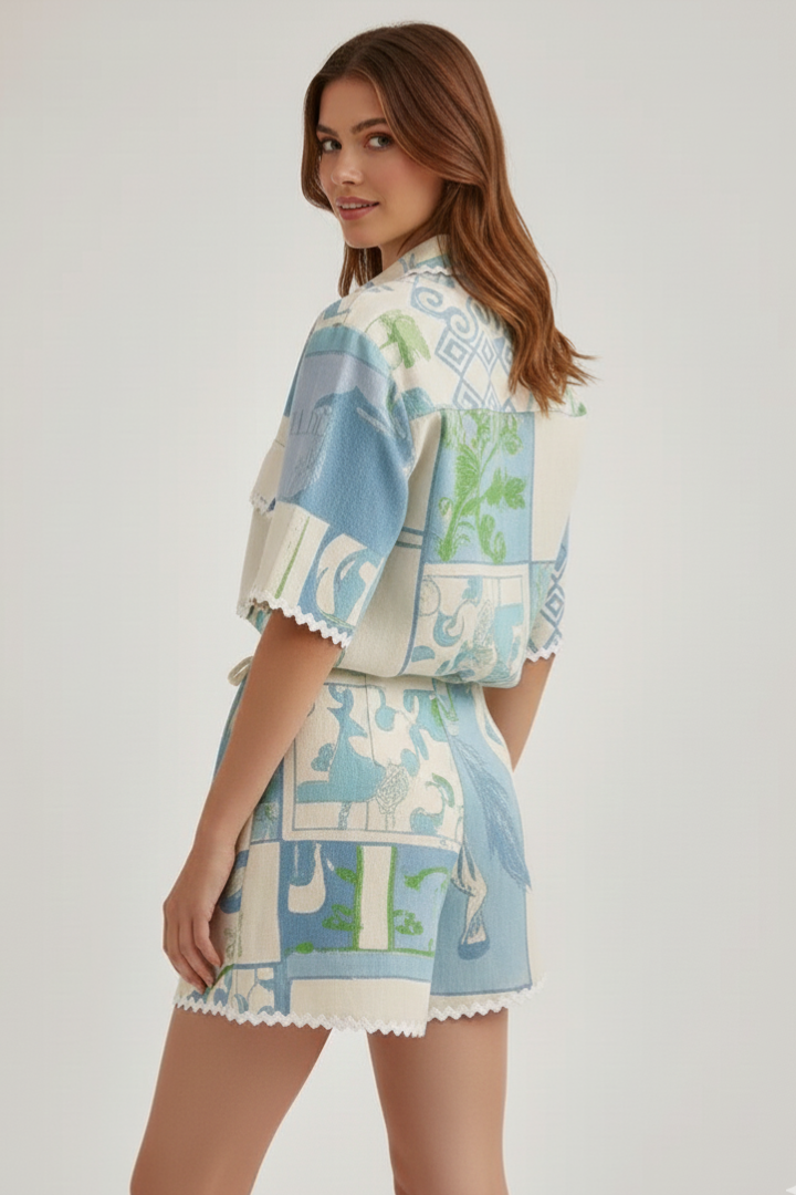 Women's Patchwork Two Piece Shorts Set