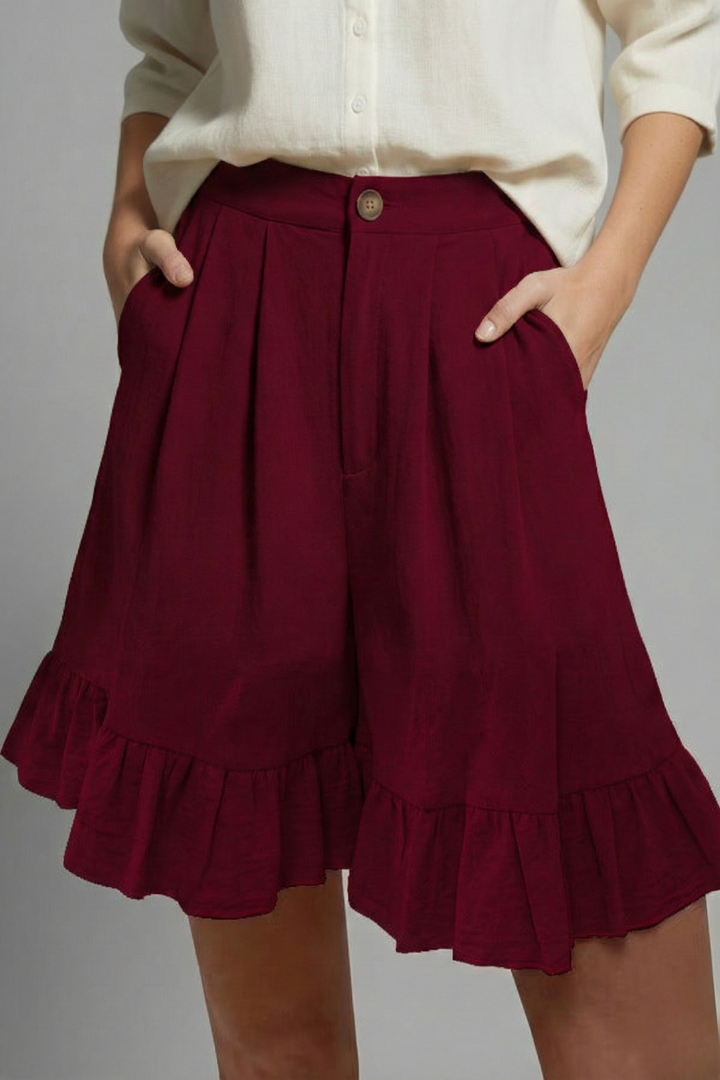Women's High Waist Shorts Ruffle Hem