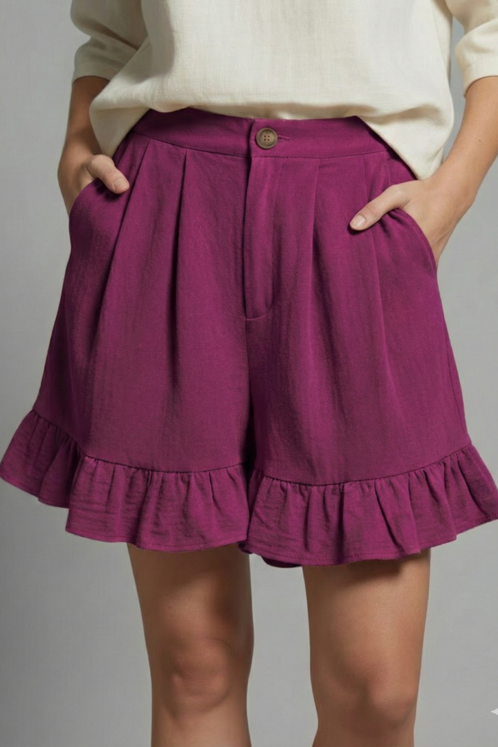 Women's High Waist Shorts Ruffle Hem
