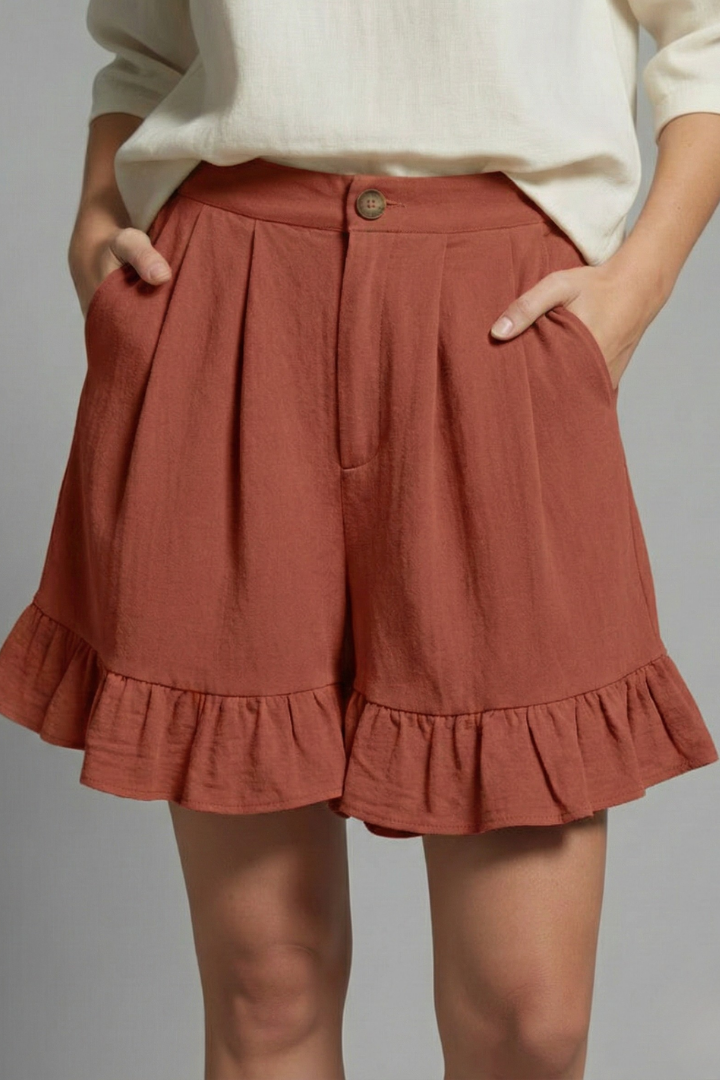 Women's High Waist Shorts Ruffle Hem