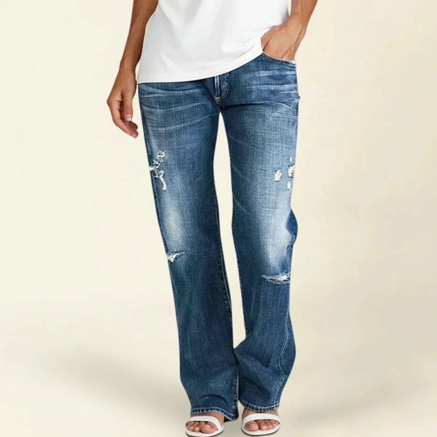 Women's Ripped High Rise Straight Leg Jeans