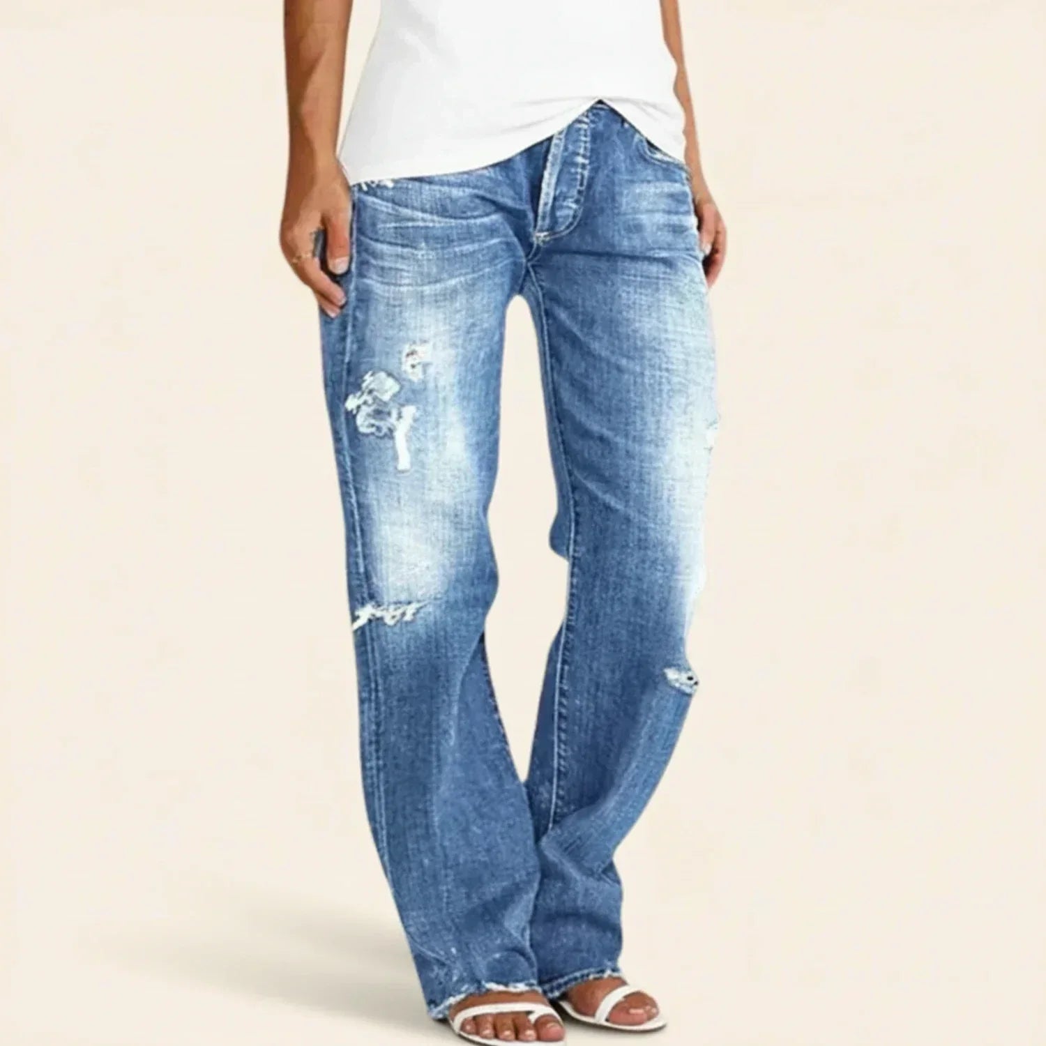 Women's Ripped High Rise Straight Leg Jeans