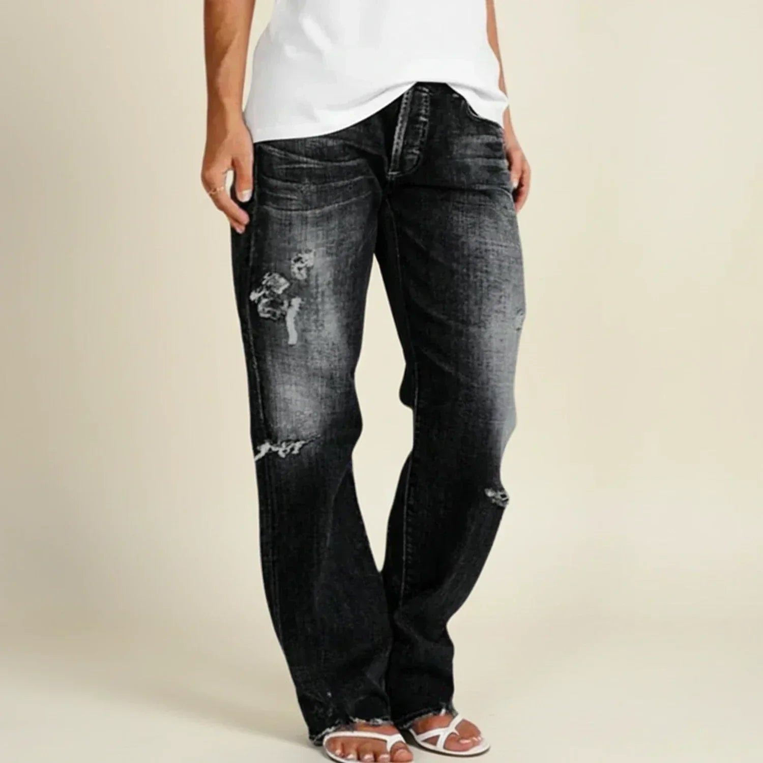 Women's Ripped High Rise Straight Leg Jeans