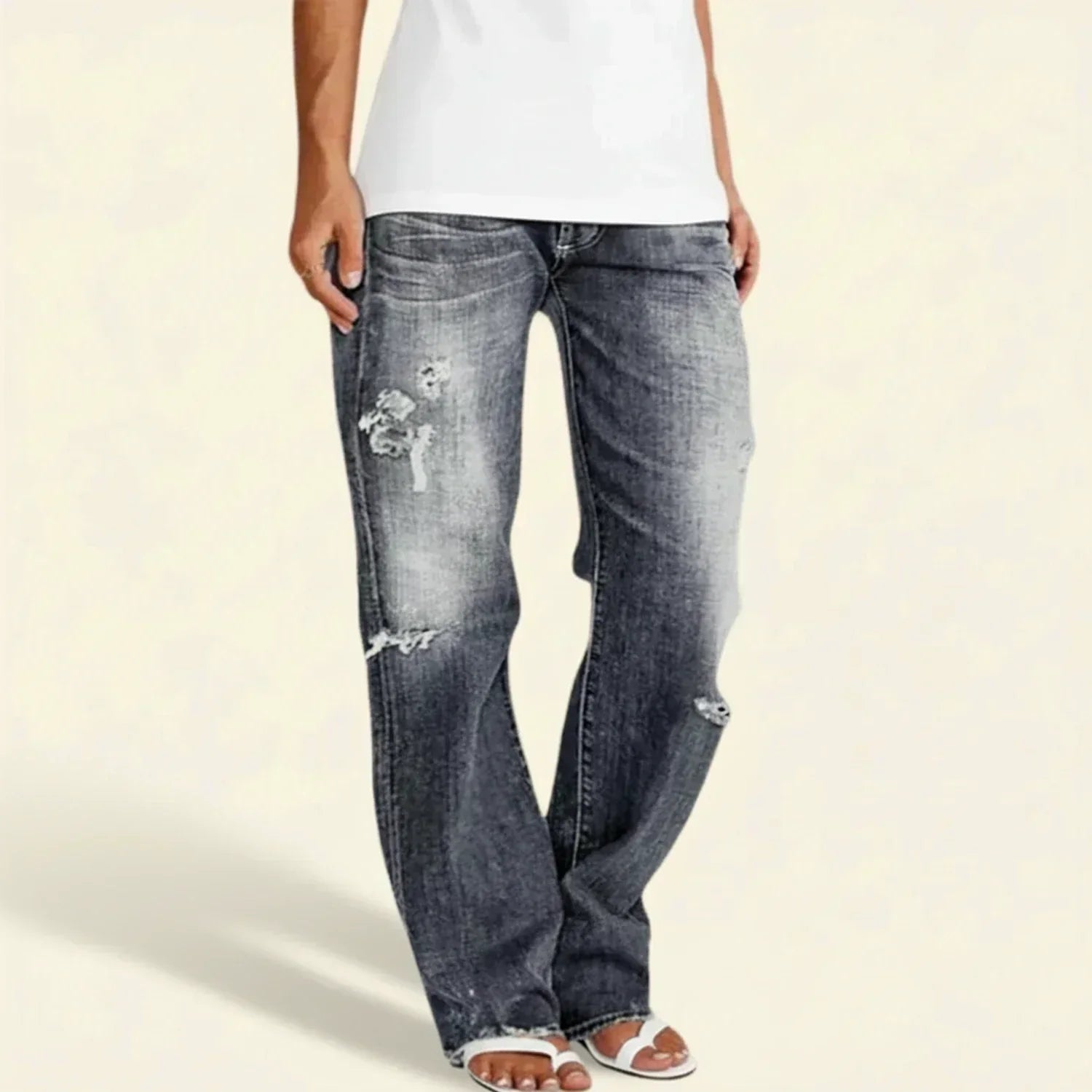 Women's Ripped High Rise Straight Leg Jeans