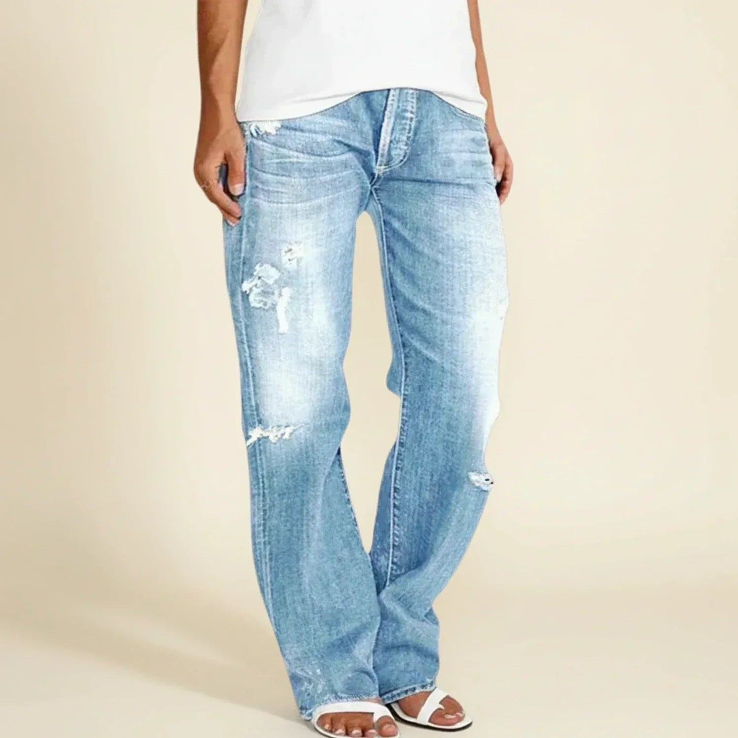 Women's Ripped High Rise Straight Leg Jeans