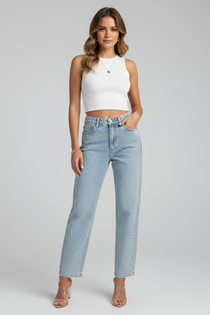 Women's High Waist Shimmer Straight Leg Jeans