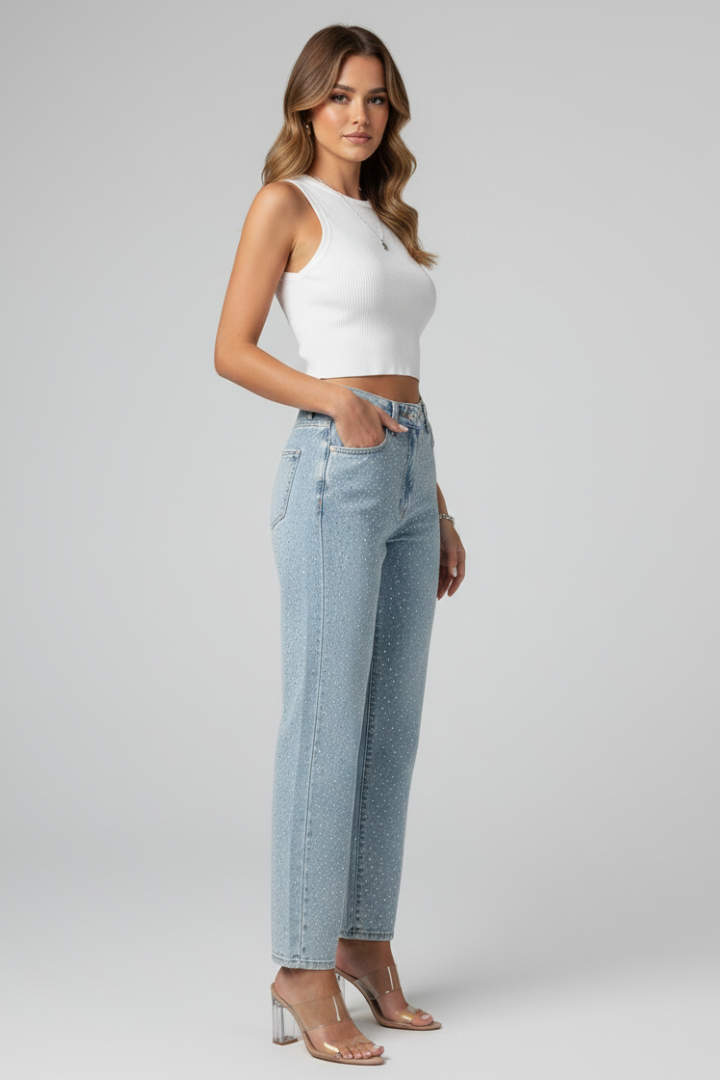Women's High Waist Shimmer Straight Leg Jeans