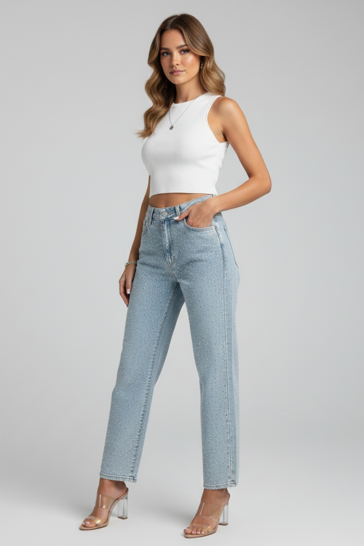 Women's High Waist Shimmer Straight Leg Jeans