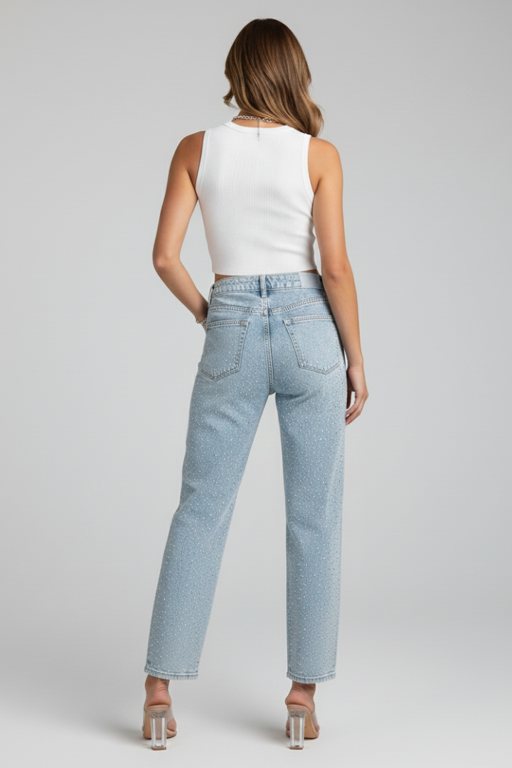 Women's High Waist Shimmer Straight Leg Jeans