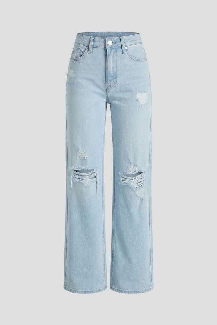 Women's Distressed High Waist Wide Leg Jeans