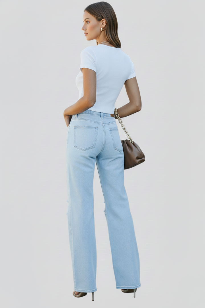 Women's Distressed High Waist Wide Leg Jeans
