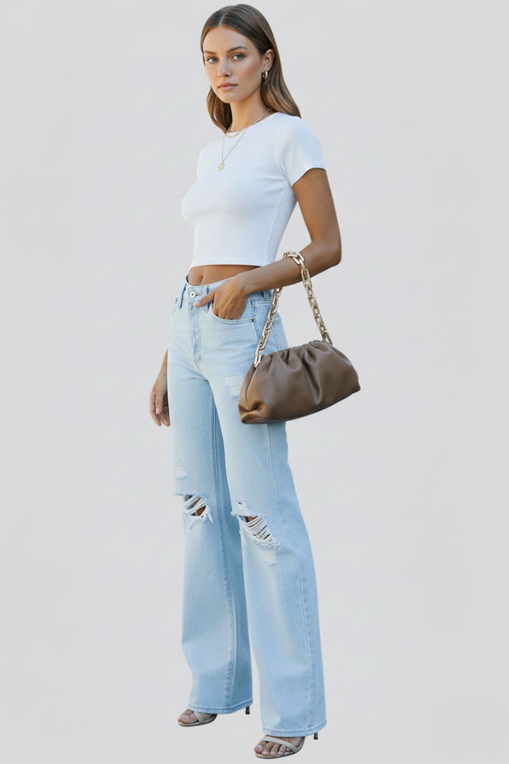 Women's Distressed High Waist Wide Leg Jeans
