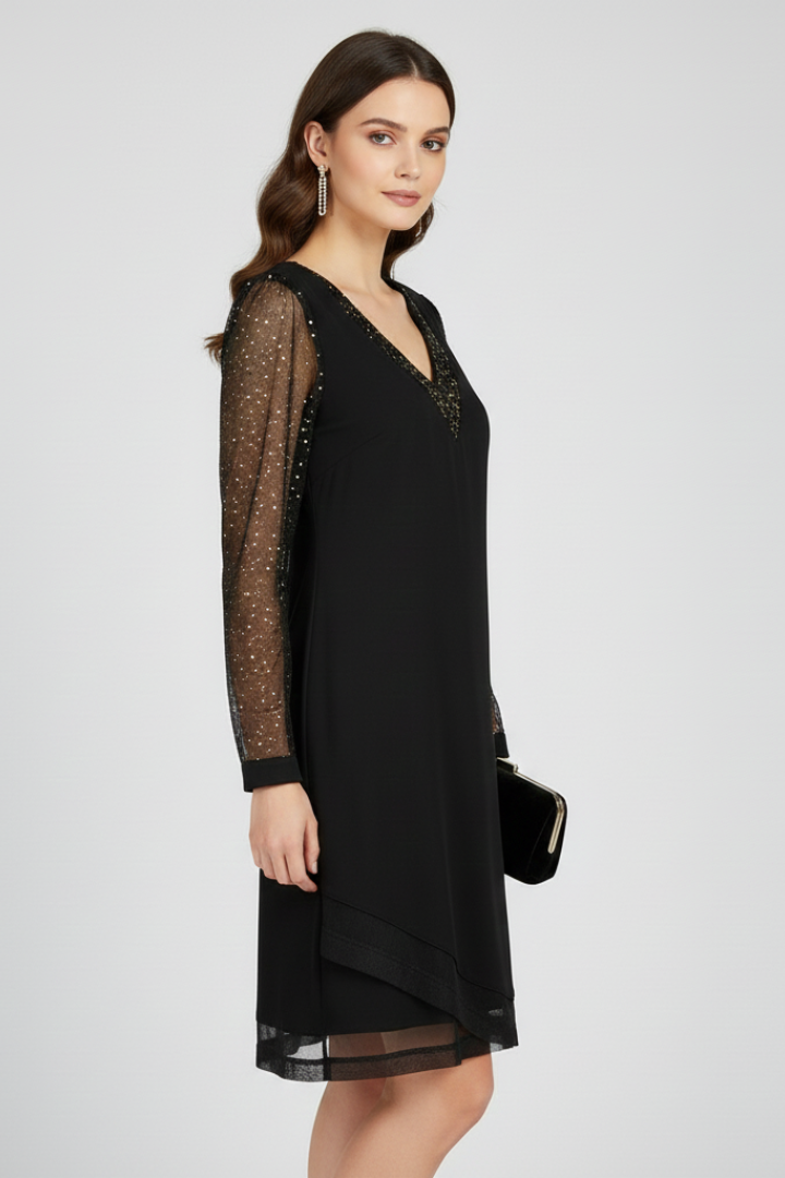 Women's Sequin Sleeve V-Neck Cocktail Midi Dress