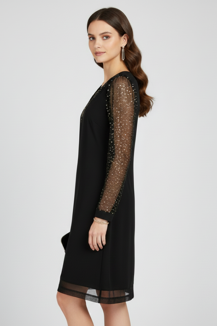 Women's Sequin Sleeve V-Neck Cocktail Midi Dress