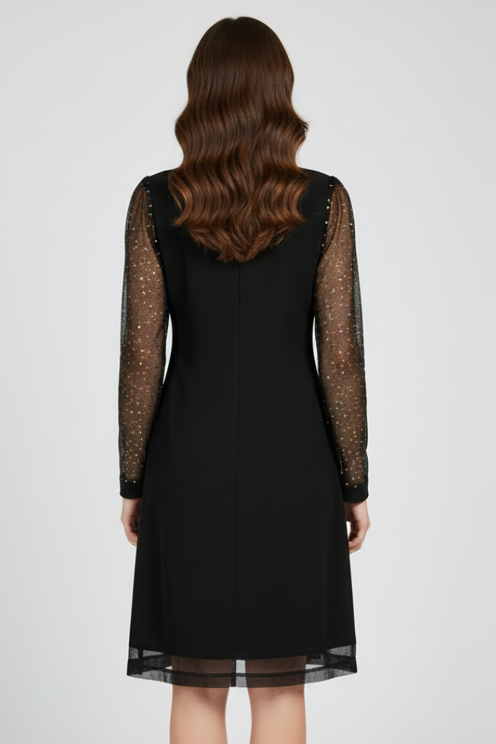 Women's Sequin Sleeve V-Neck Cocktail Midi Dress