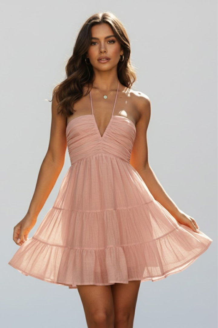 Women's Halter Tiered Mini Dress