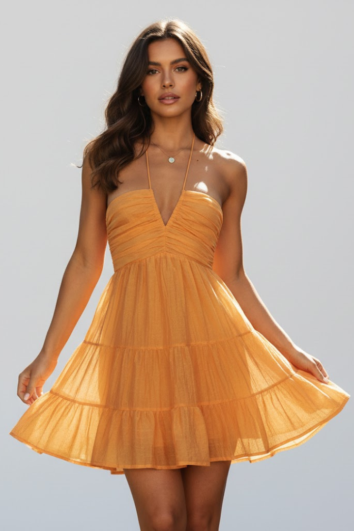 Women's Halter Tiered Mini Dress