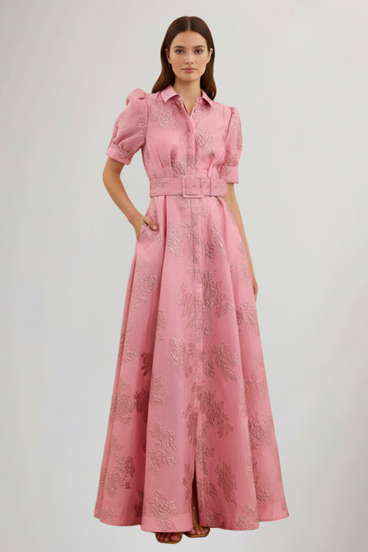 Women's Short Sleeve Belted Maxi Dress