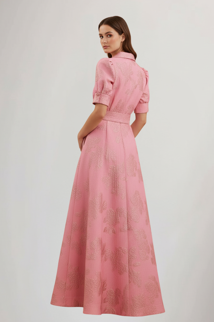 Women's Short Sleeve Belted Maxi Dress