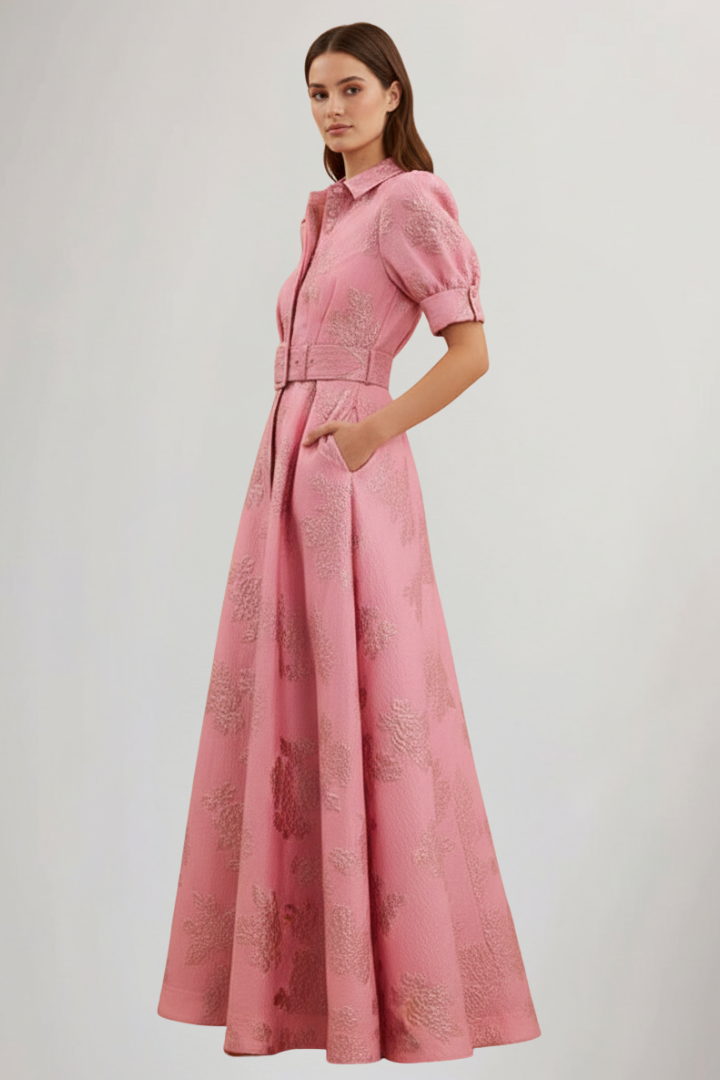 Women's Short Sleeve Belted Maxi Dress