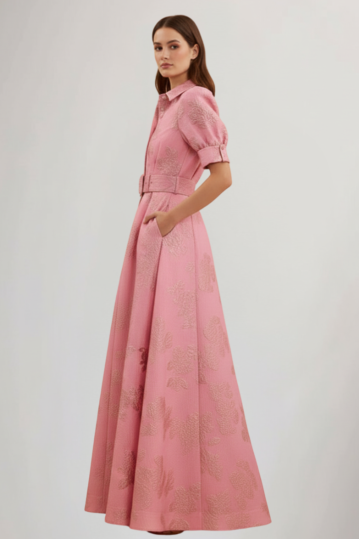 Women's Short Sleeve Belted Maxi Dress