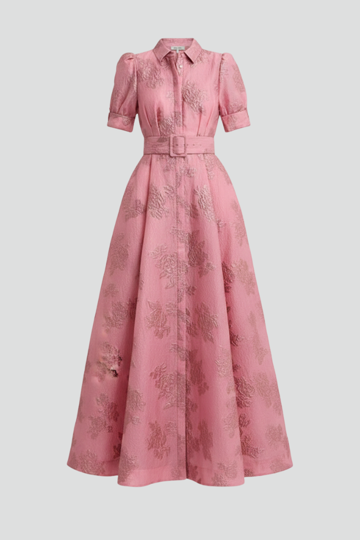 Women's Short Sleeve Belted Maxi Dress