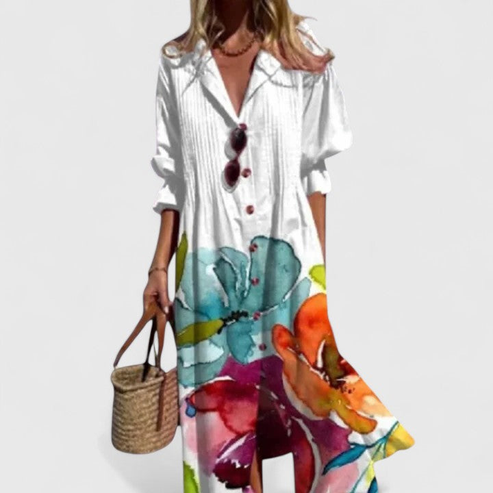 Women's Floral Button-Front Midi Dress