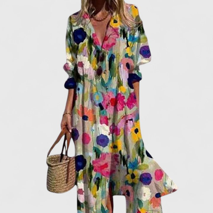 Women's Floral Button-Front Midi Dress