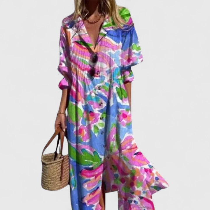 Women's Floral Button-Front Midi Dress