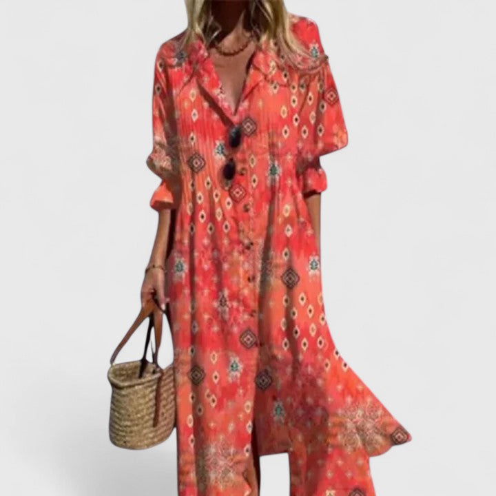 Women's Floral Button-Front Midi Dress