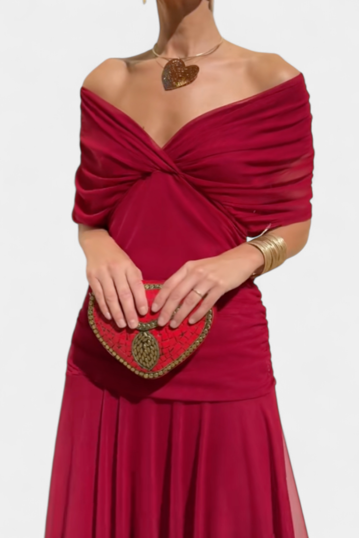 Women's Off-Shoulder Ruched Maxi Dress