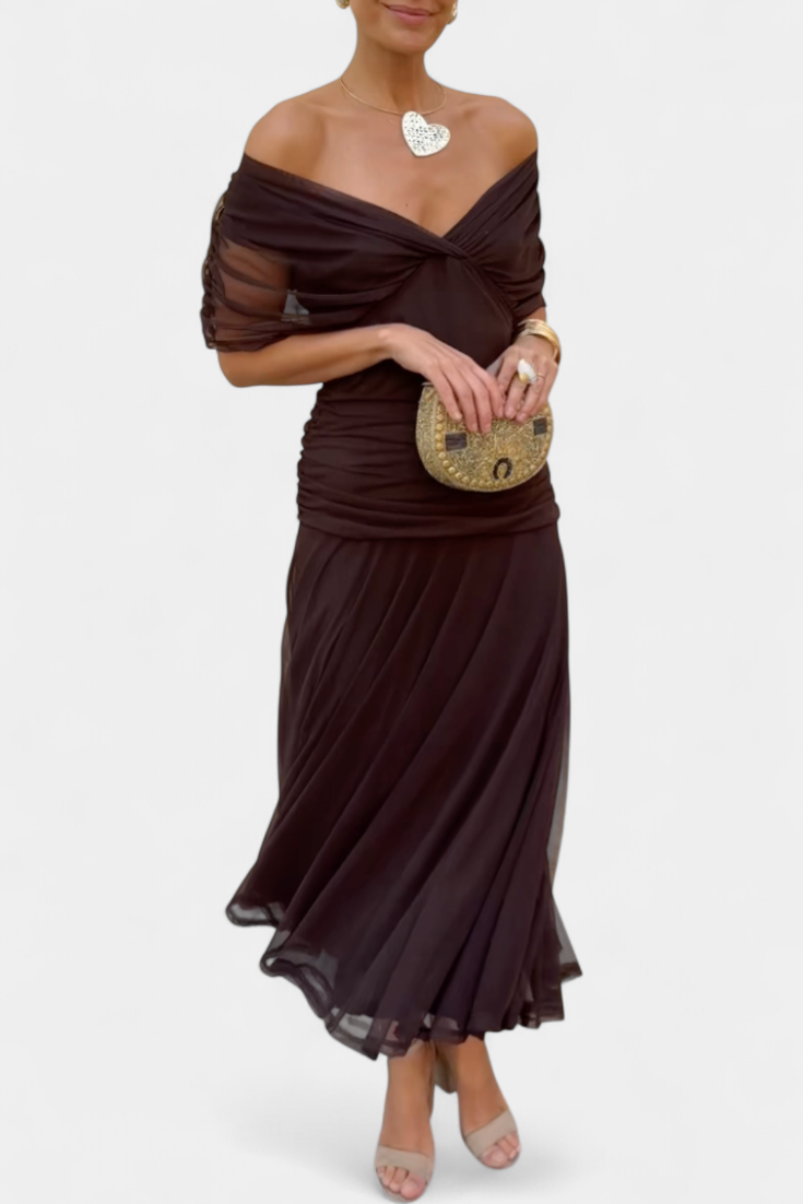 Women's Off-Shoulder Ruched Maxi Dress