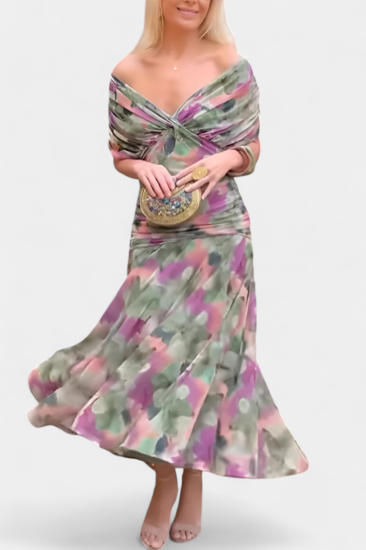 Women's Off-Shoulder Ruched Maxi Dress