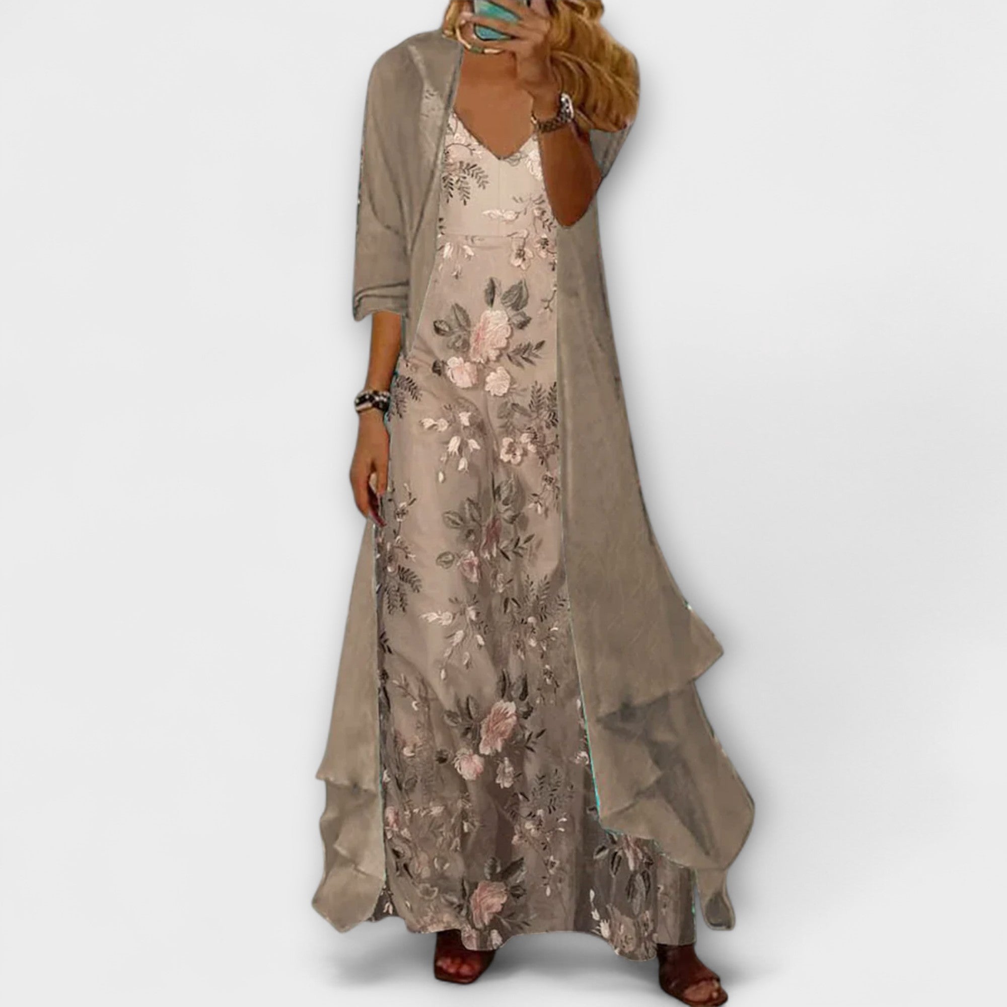 Women's Floral V-Neck Layered Maxi Dress