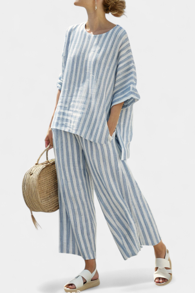 Women's Striped Two Piece Pants Set