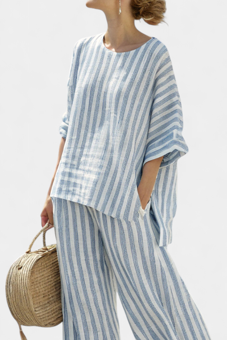 Women's Striped Two Piece Pants Set