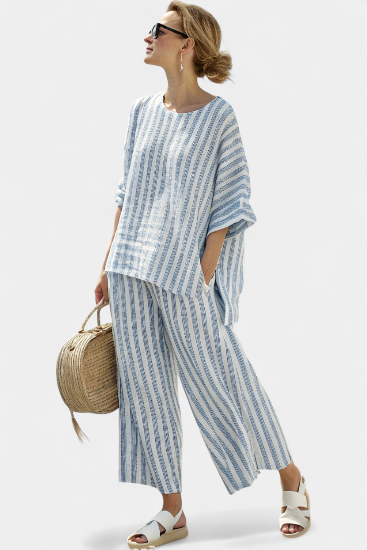Women's Striped Two Piece Pants Set