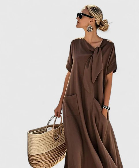 Women's Loose Tie-Neck Midi Dress