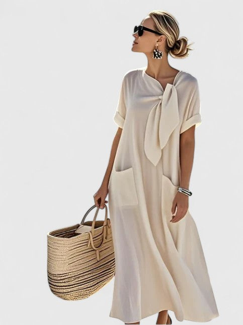 Women's Loose Tie-Neck Midi Dress