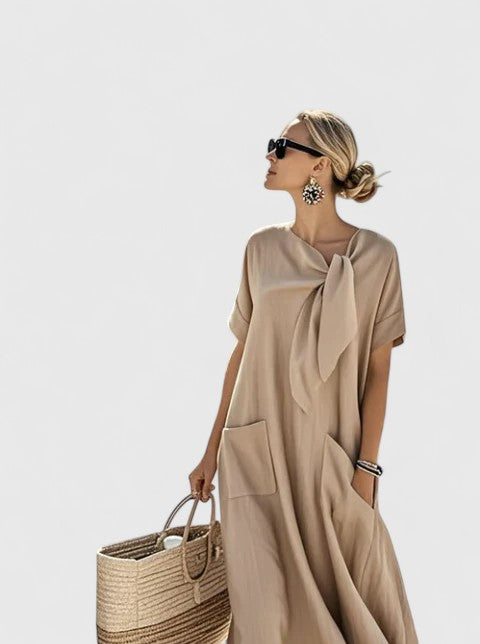 Women's Loose Tie-Neck Midi Dress