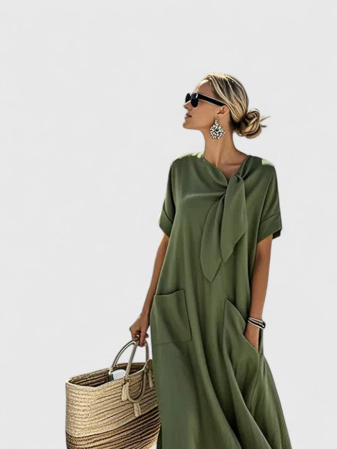 Women's Loose Tie-Neck Midi Dress