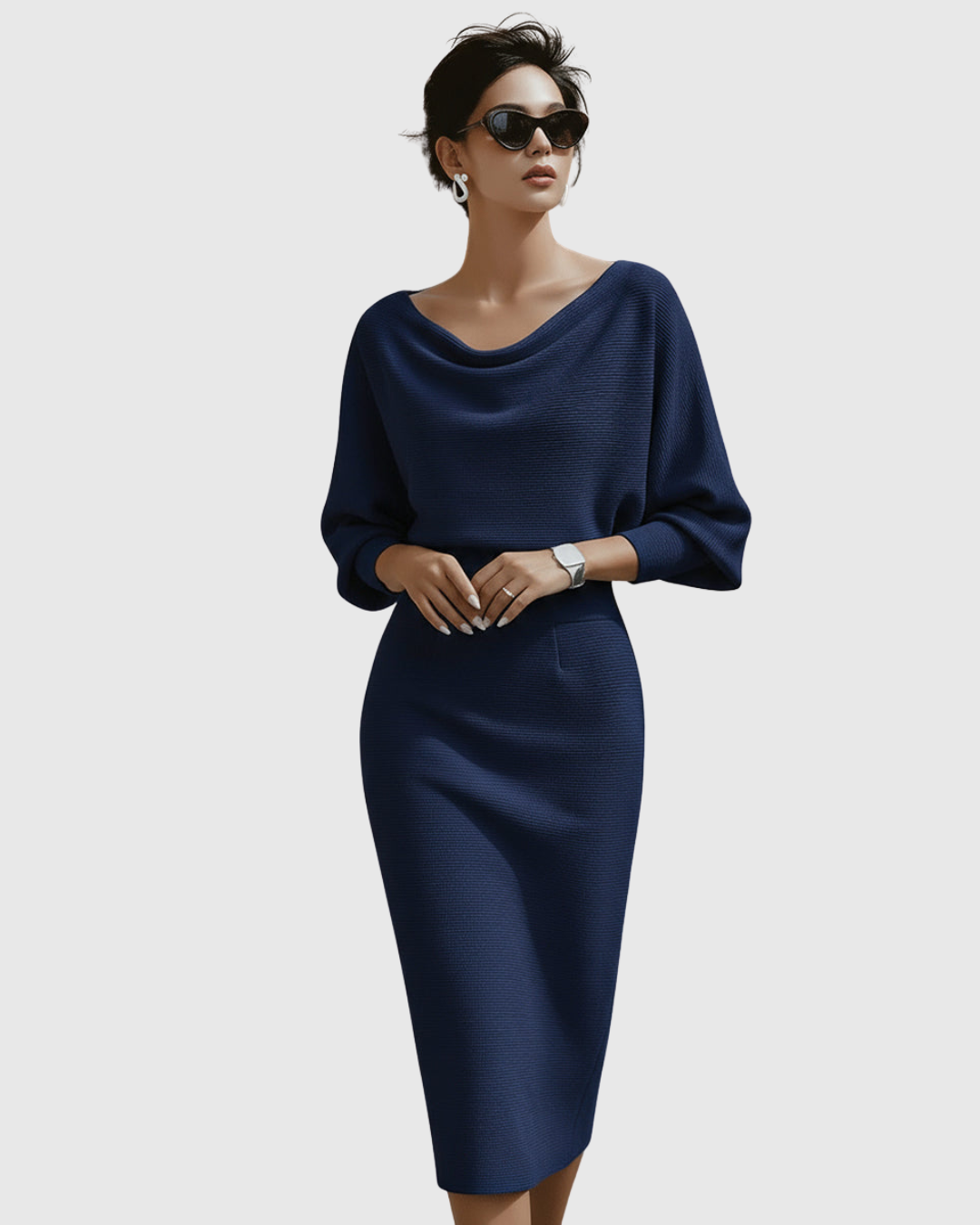 Women's Draped Knit Midi Dress